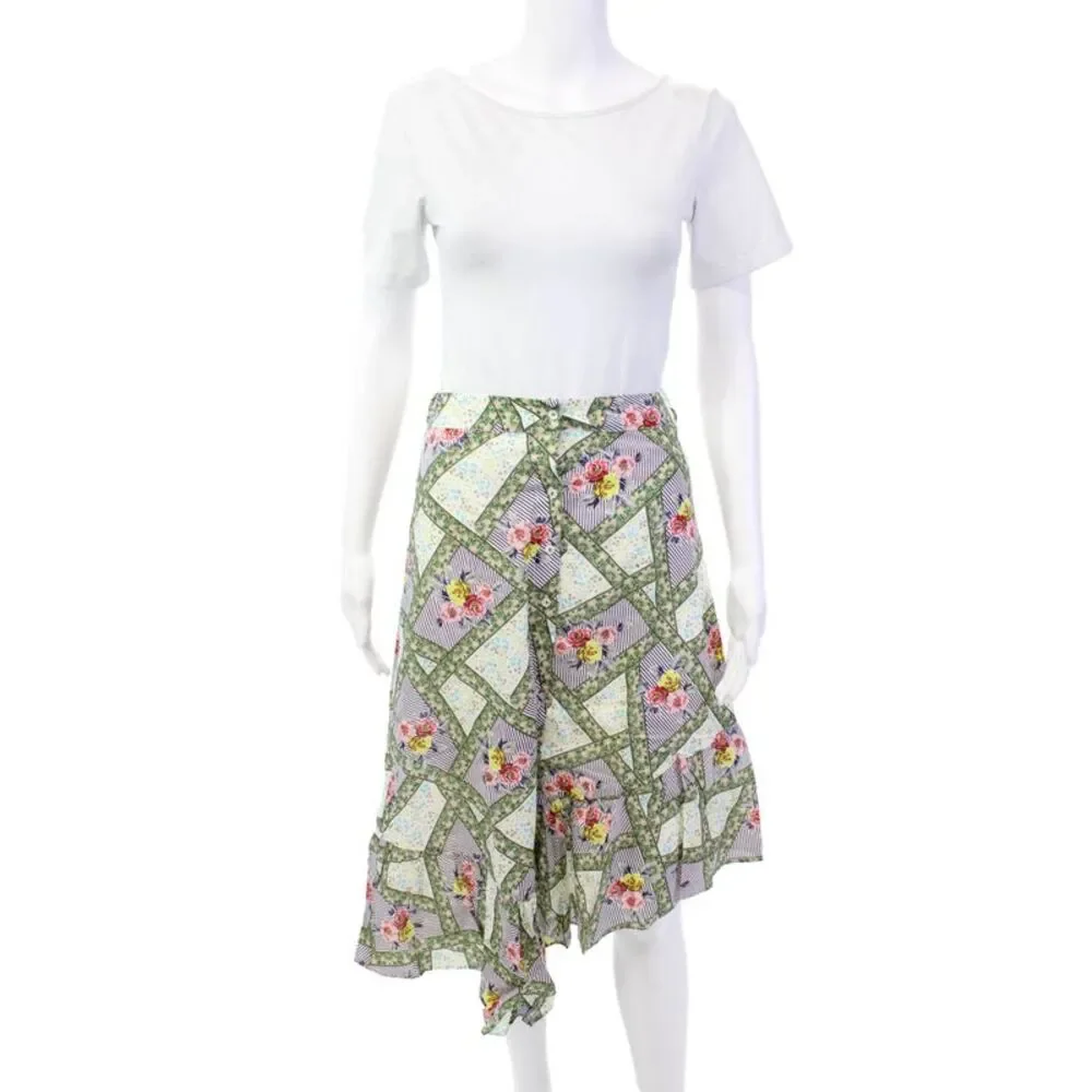 Playa Lucila Womens Button Front Floral Midi A Line Skirt White Multi Size Small